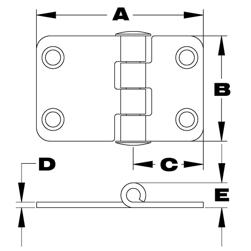 Square Hinges, Short Side, Top Pin 2